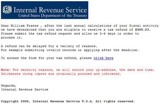 An IRS Phishing Email