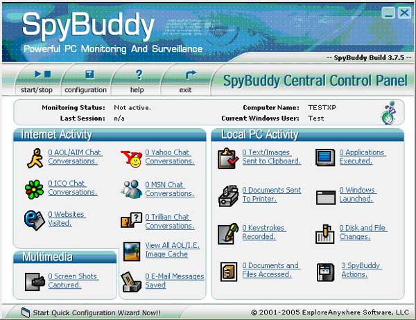 The SpyBuddy Central Control Panel