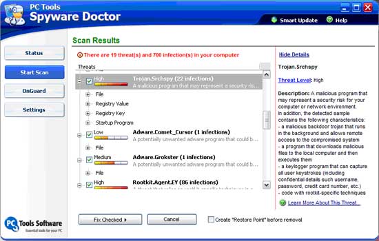 The Spyware Doctor Scan Results